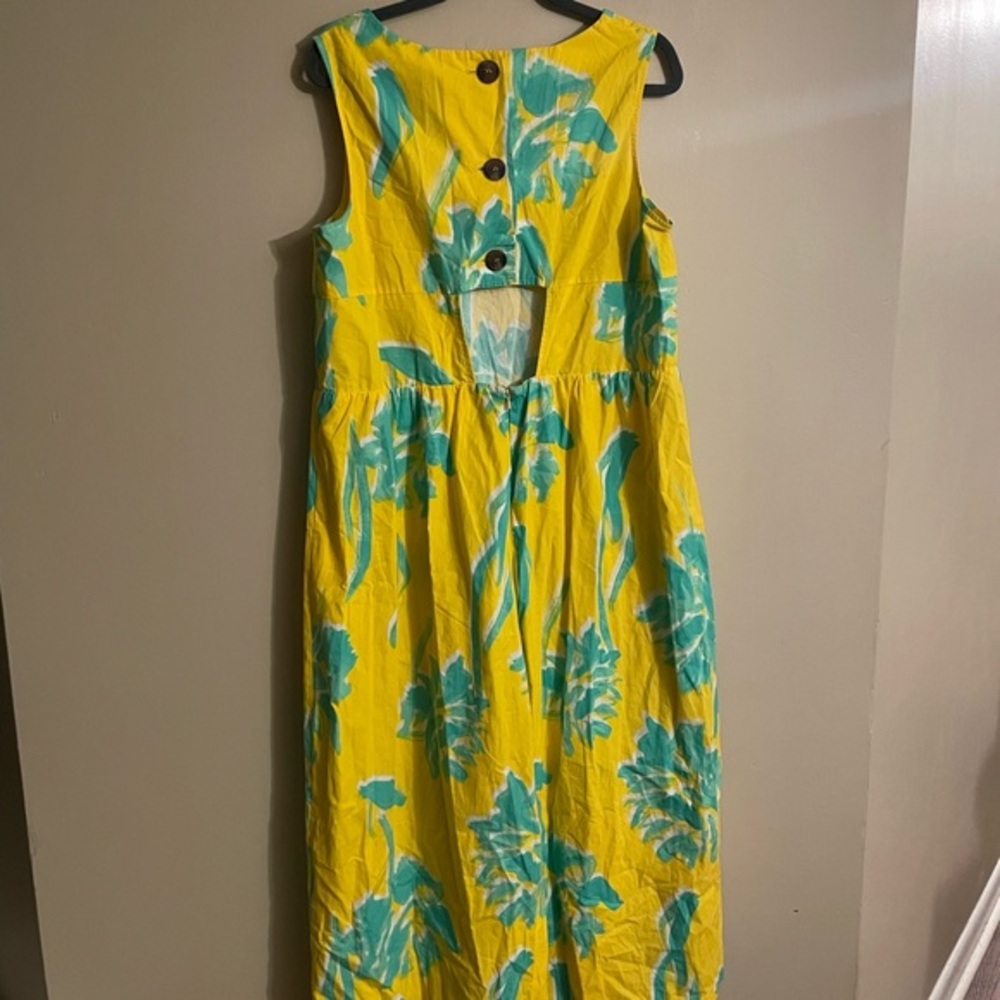 ASOS Yellow Abstract Floral Jumpsuit with peak a boo back